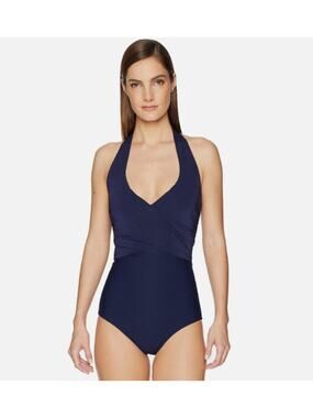 Heidi Klein Body Wrap Navy One Piece Swimsuit Size M